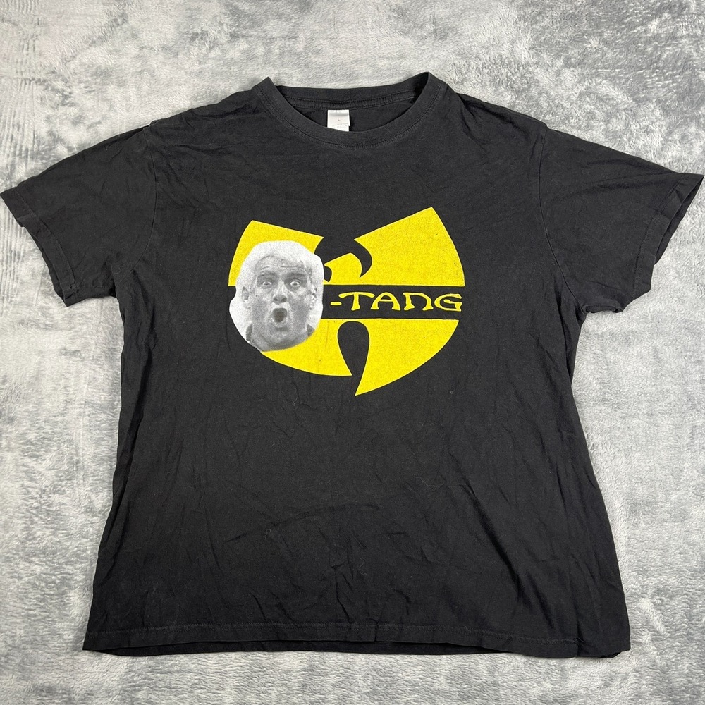 Men T Shirt Large Black WWE Ric Flair Wu/Tang Clan Parody Graphic Logo Wrestling